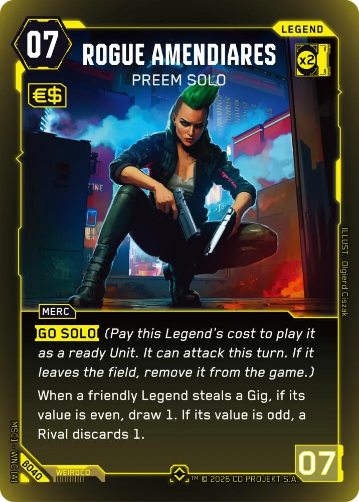 Rogue Amendiares - Preem Solo — Welcome to Night City - Beta — Cyberpunk TCG