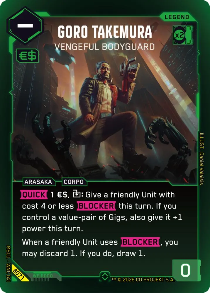 Goro Takemura - Vengeful Bodyguard — Welcome to Night City - Beta — Cyberpunk TCG