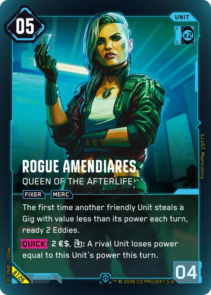 Rogue Amendiares - Queen of the Afterlife — Welcome to Night City - Beta — Cyberpunk TCG