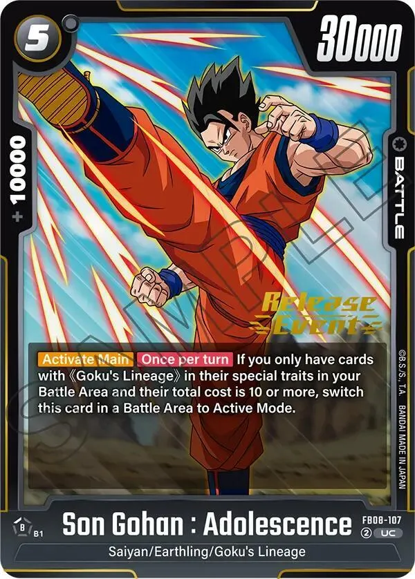 Son Gohan : Adolescence - FB08-107 — Saiyan's Pride Release Event Cards — Dragon Ball Super: Fusion World