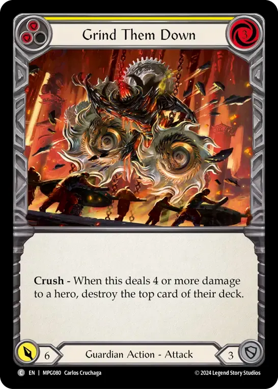 Grind Them Down (Yellow) from Mastery Pack Guardian - Flesh and Blood