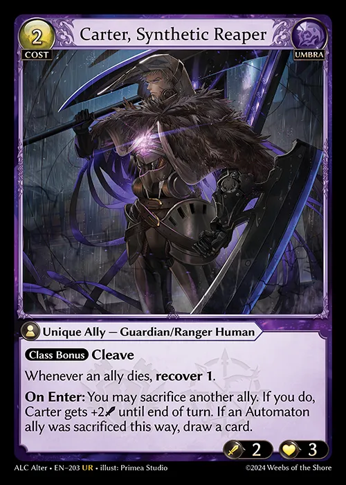 Carter, Synthetic Reaper — Alchemical Revolution Alter Edition — Grand Archive