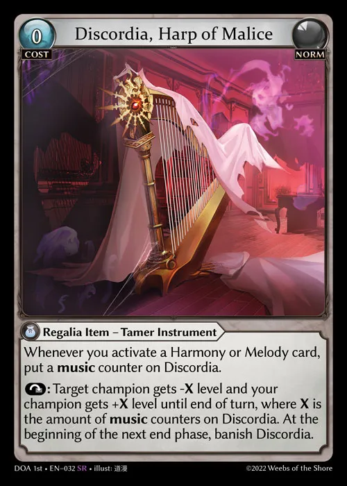 Discordia, Harp of Malice — Dawn of Ashes First Edition — Grand Archive