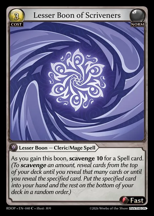 Lesser Boon of Scriveners — Radiant Origins: Pantheon — Grand Archive