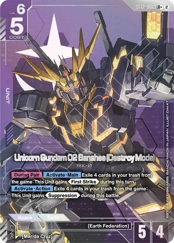 Unicorn Gundam 02 Banshee (Destroy Mode) (LR+) from Starter Deck 12: Raging Onslaught - Gundam Card Game