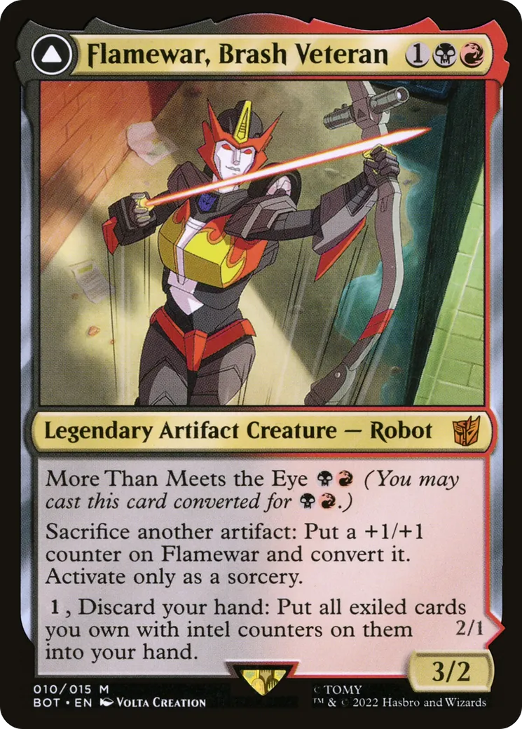 Flamewar, Brash Veteran // Flamewar, Streetwise Operative — Transformers — Magic: The Gathering