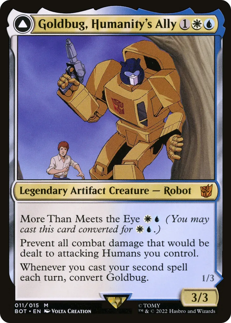 Goldbug, Humanity's Ally // Goldbug, Scrappy Scout — Transformers — Magic: The Gathering