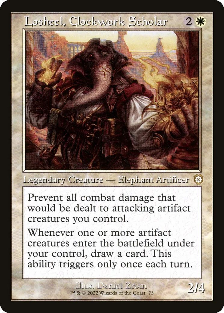 Losheel, Clockwork Scholar — The Brothers' War Commander — Magic: The Gathering
