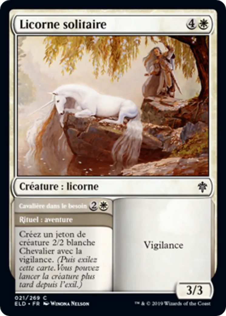 Licorne solitaire // Cavalière dans le besoin — Throne of Eldraine — Magic: The Gathering