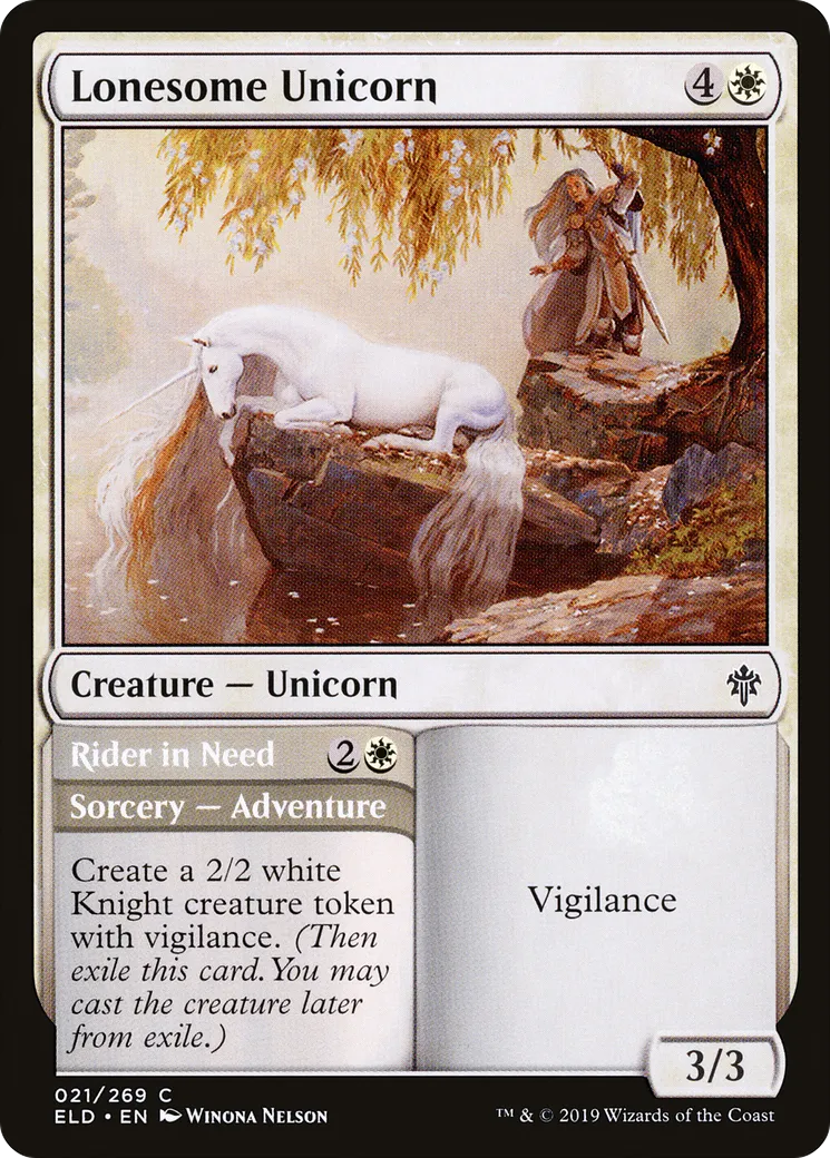 Licorne solitaire // Cavalière dans le besoin — Throne of Eldraine — Magic: The Gathering