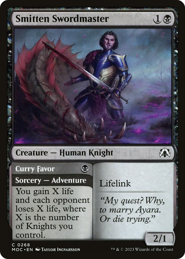 Smitten Swordmaster // Curry Favor — March of the Machine Commander — Magic: The Gathering