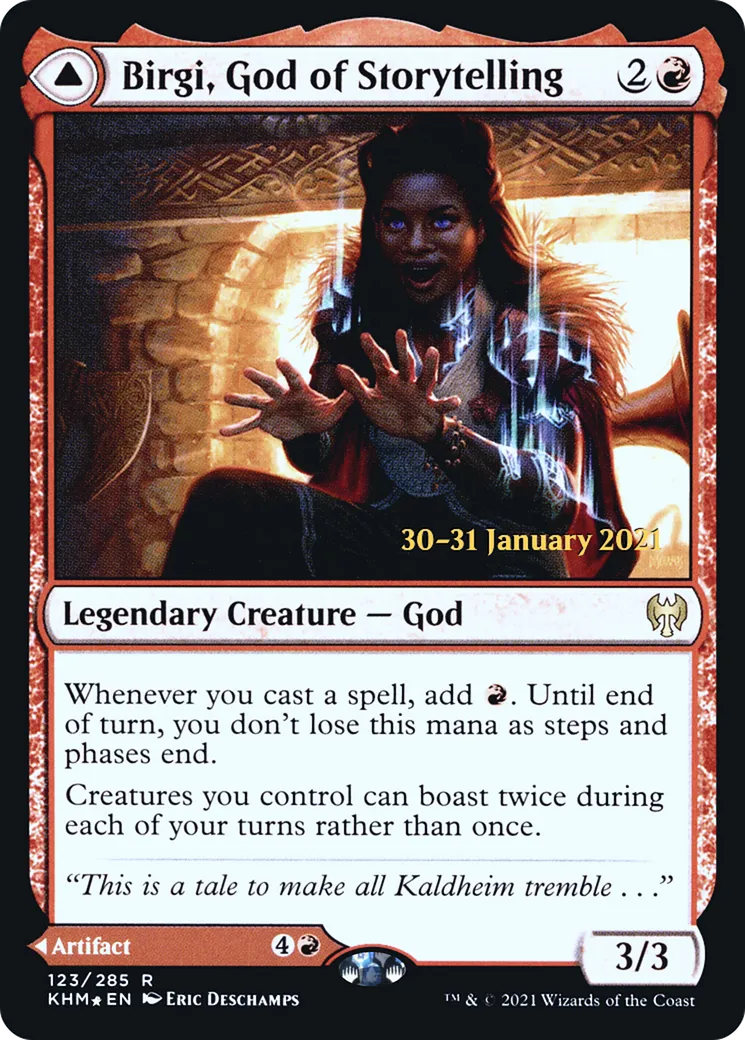 Birgi, God of Storytelling // Harnfel, Horn of Bounty — Kaldheim Promos — Magic: The Gathering
