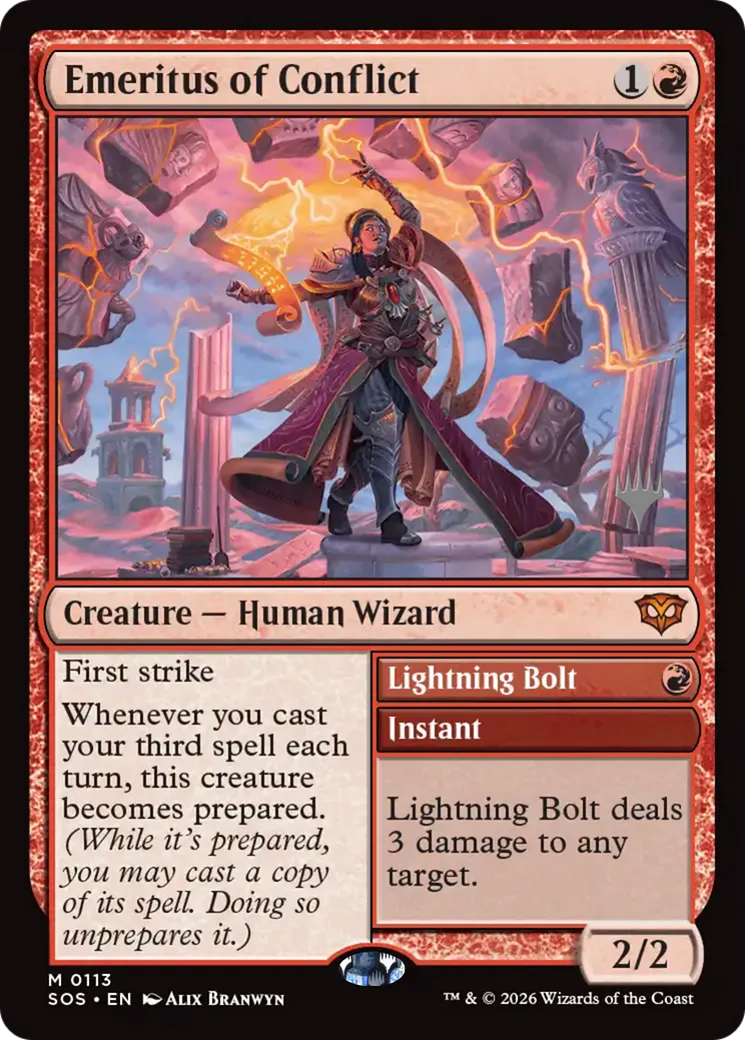 Emeritus of Conflict // Lightning Bolt — Secrets of Strixhaven Promos — Magic: The Gathering