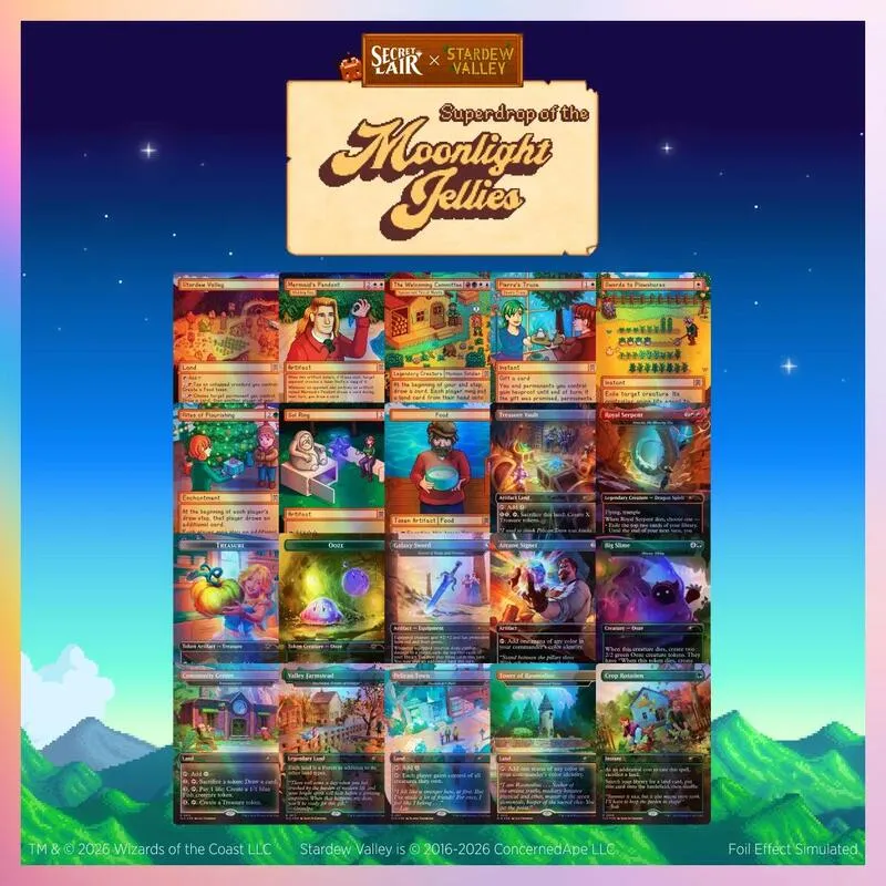 Secret Lair x Stardew Valley Superdrop of the Moonlight Jellies Prismatic Shard Foil Bundle — Secret Lair Drop — Magic: The Gathering