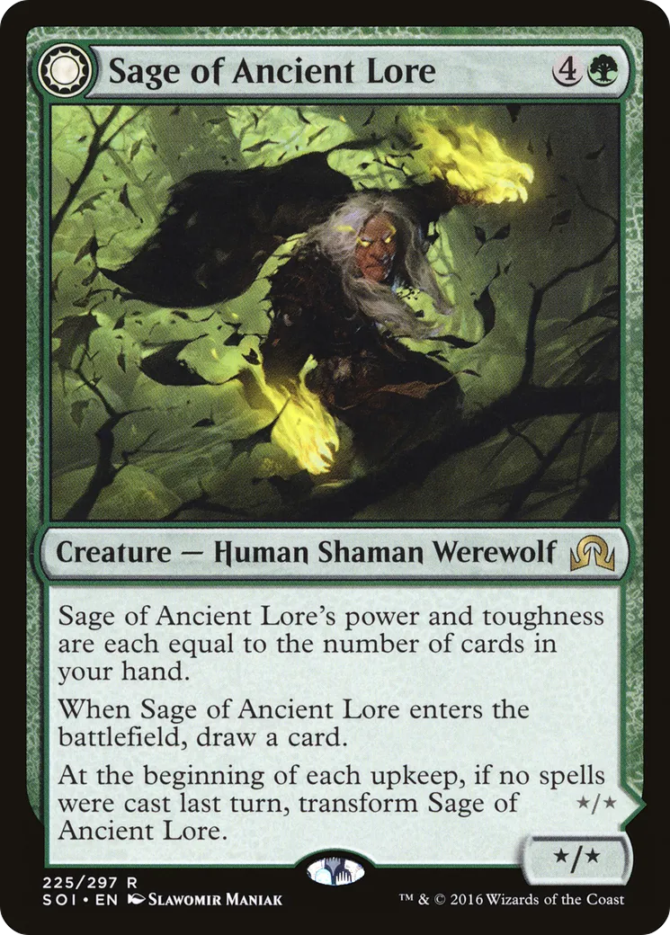 Sage of Ancient Lore // Werewolf of Ancient Hunger — Shadows over Innistrad — Magic: The Gathering