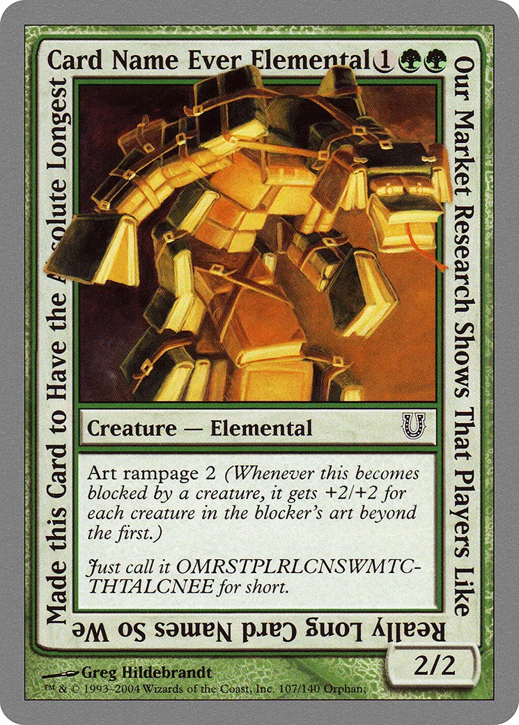Our Market Research Shows That Players Like Really Long Card Names So We Made this Card to Have the Absolute Longest Card Name Ever Elemental — Unhinged — Magic: The Gathering