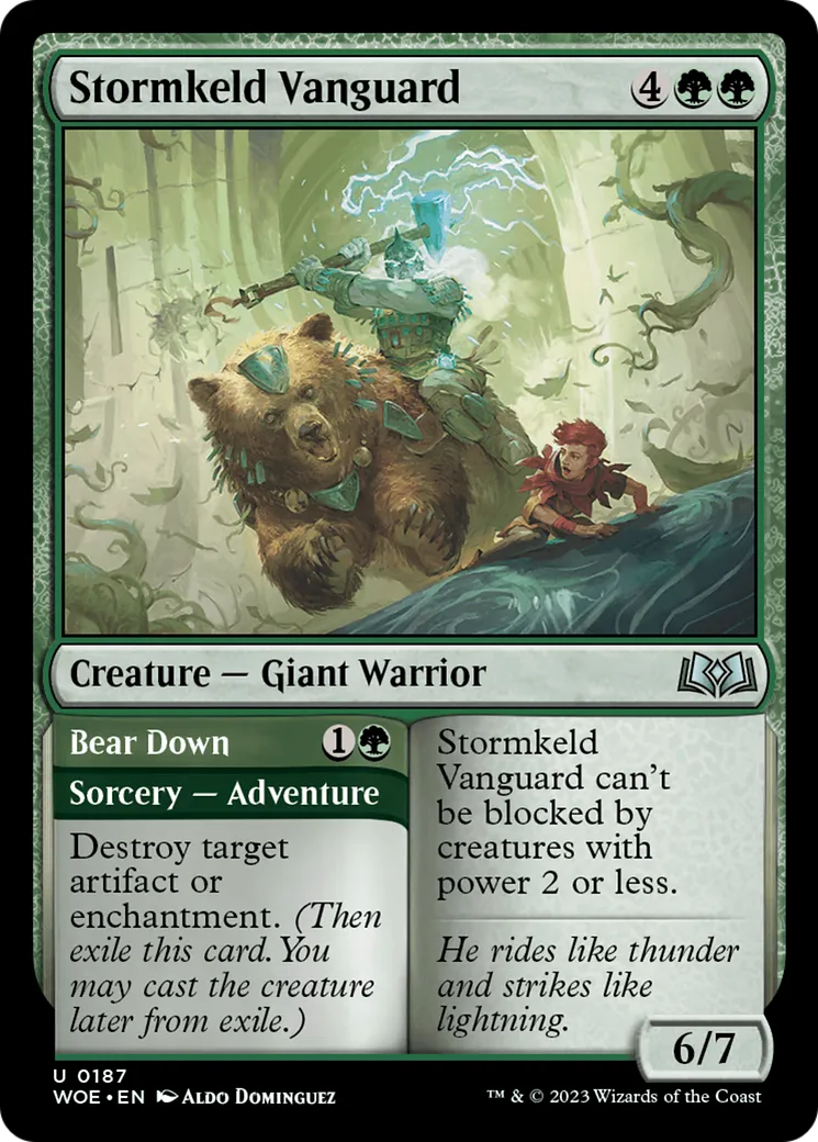 Stormkeld Vanguard // Bear Down — Wilds of Eldraine — Magic: The Gathering