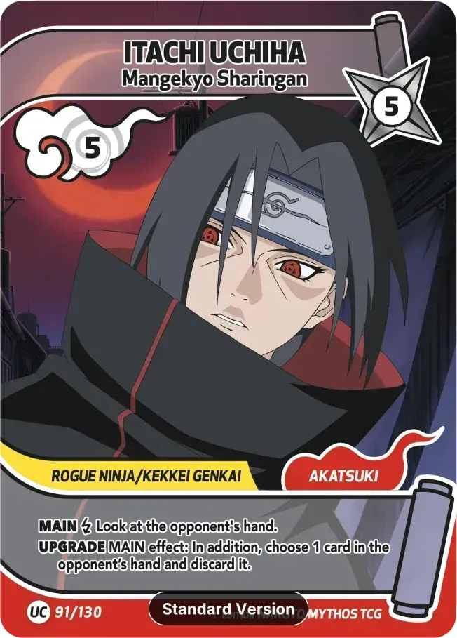 Itachi Uchiwa - Le Kaléidoscope Hypnotique du Sharingan — Konoha Shidō — Naruto Mythos TCG
