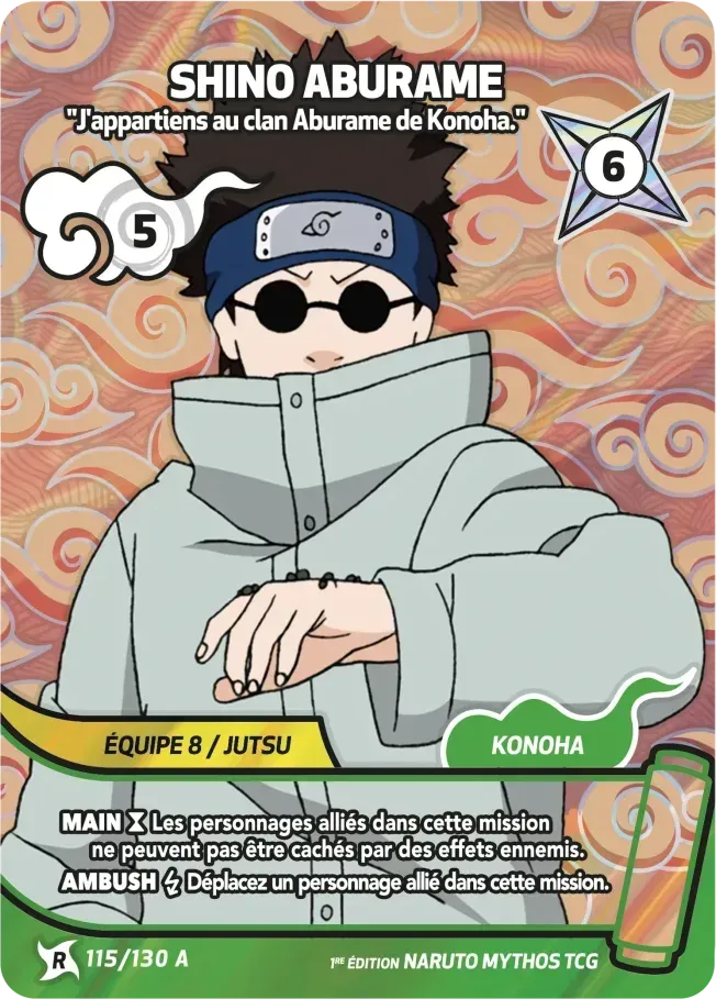 Shino Aburame - J'appartiens au clan Aburame de Konoha. — Konoha Shidō — Naruto Mythos TCG