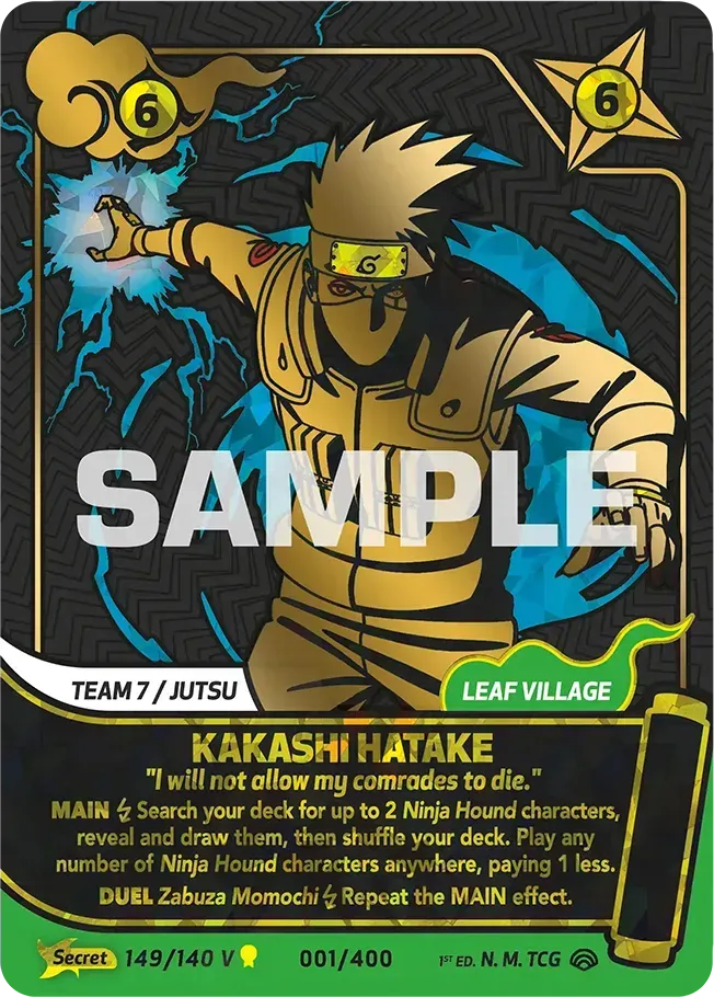 Kakashi Hatake - "I will not allow my comrades to die." from Shinobi Shiren - Naruto Mythos TCG