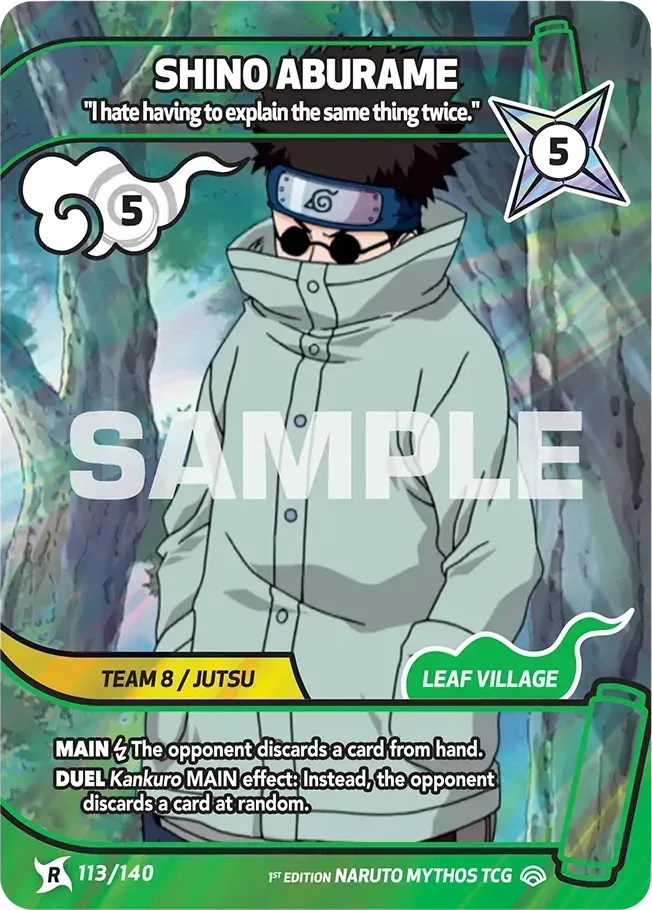 Shino Aburame - "I hate having to explain the same thing twice." from Shinobi Shiren - Naruto Mythos TCG
