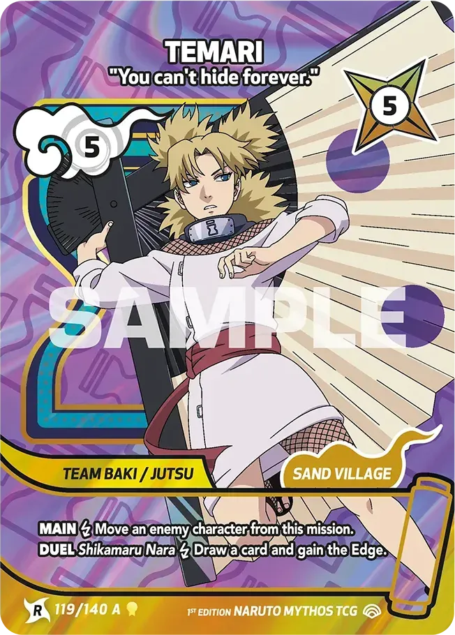 Temari - "You can't hide forever." from Shinobi Shiren - Naruto Mythos TCG