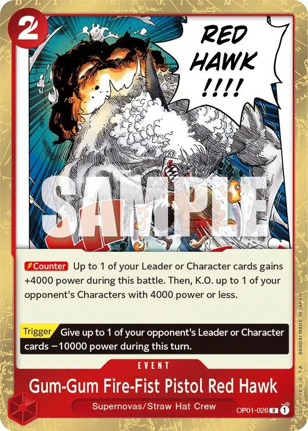 Gum-Gum Fire-Fist Pistol Red Hawk — Romance Dawn — One Piece Card Game