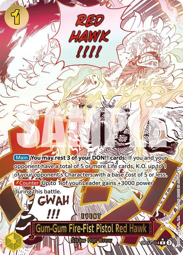 Gum-Gum Fire-Fist Pistol Red Hawk (Alternate Art) from A Fist of Divine Speed - One Piece Card Game