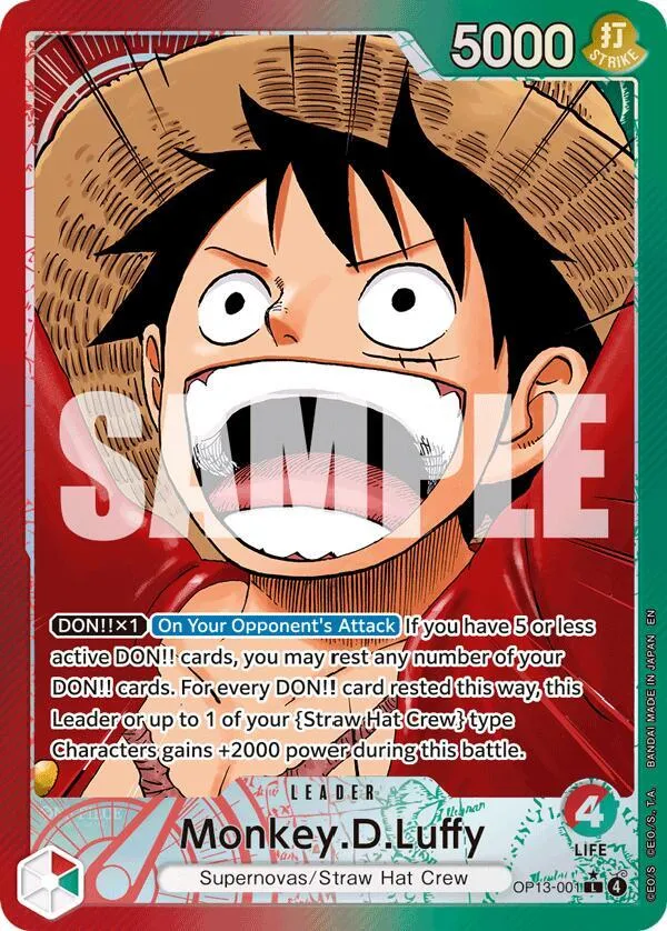Monkey.D.Luffy (001) (Alternate Art) — Carrying On His Will — One Piece Card Game
