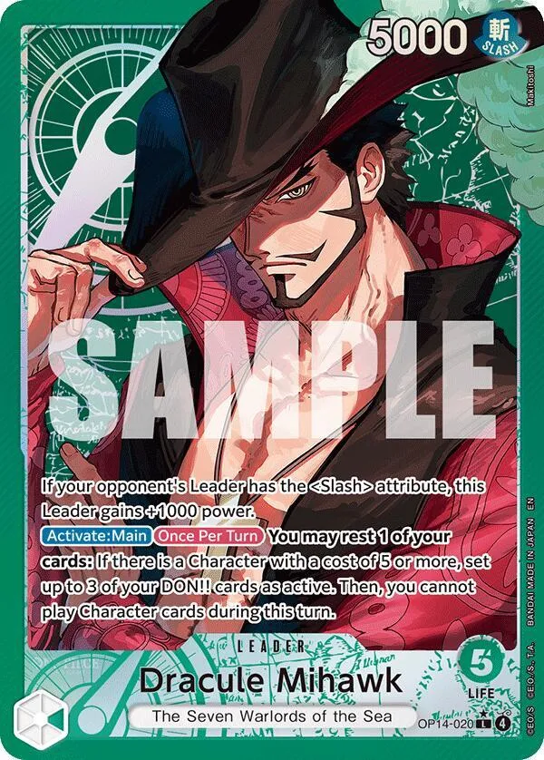 Dracule Mihawk (OP14-020) — The Azure Sea's Seven — One Piece Card Game