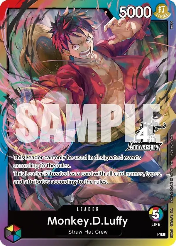 Monkey.D.Luffy (4th Anniversary Leader Card) — One Piece Promotion Cards — One Piece Card Game
