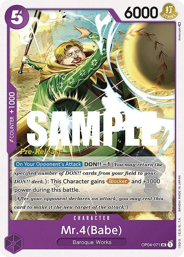 Mr.4 (Babe) — Kingdoms of Intrigue Pre-Release Cards — One Piece Card Game