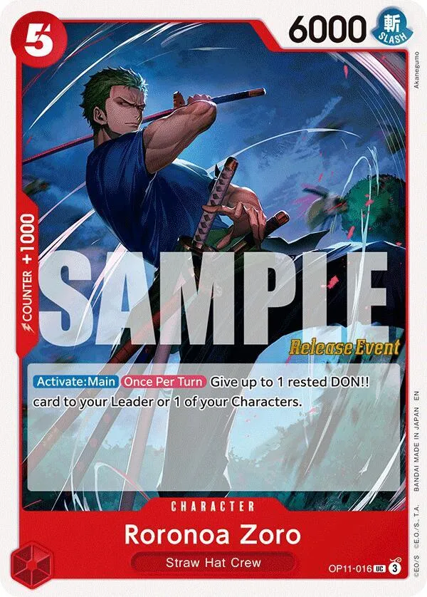 Roronoa Zoro from A Fist of Divine Speed Release Event Cards - One Piece Card Game