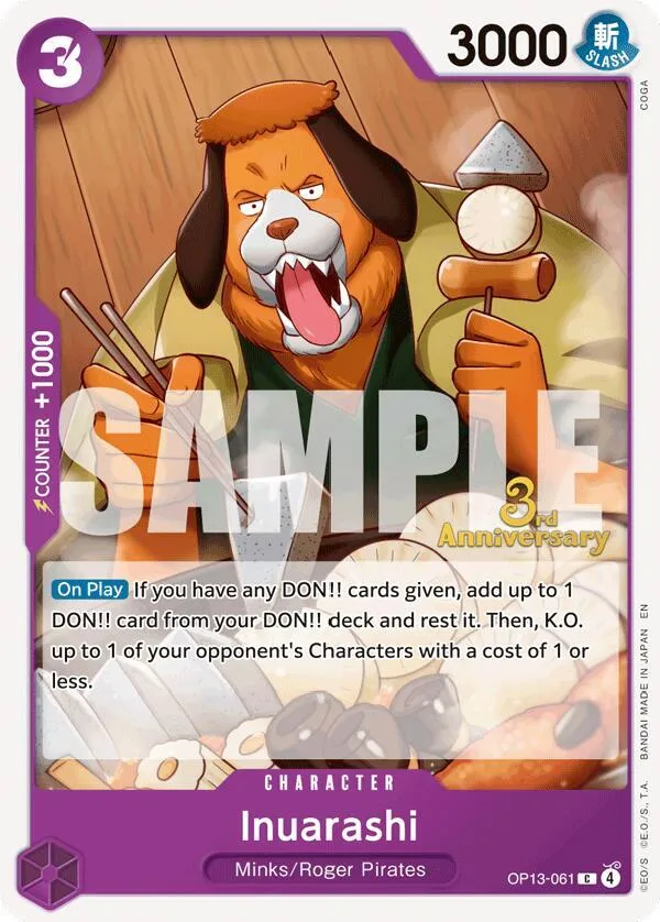 Inuarashi — Carrying On His Will: 3rd Anniversary Tournament Cards — One Piece Card Game