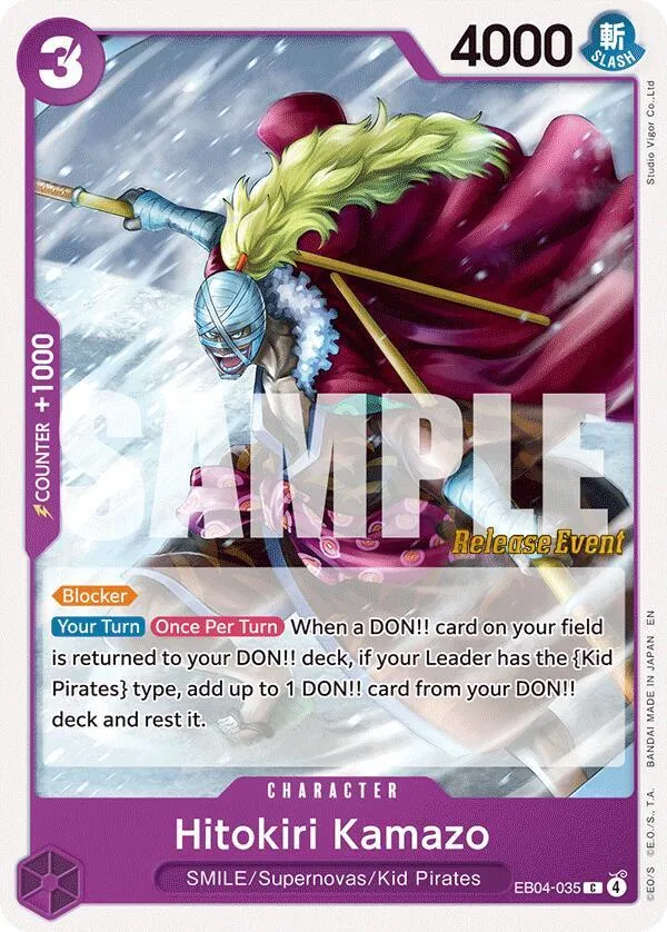 Hitokiri Kamazo — The Azure Sea's Seven Release Event Cards — One Piece Card Game