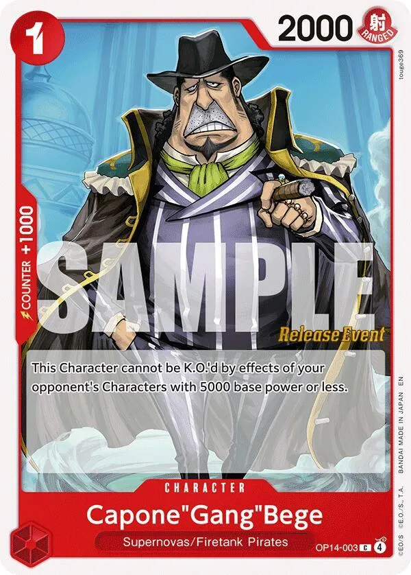Capone"Gang"Bege — The Azure Sea's Seven Release Event Cards — One Piece Card Game