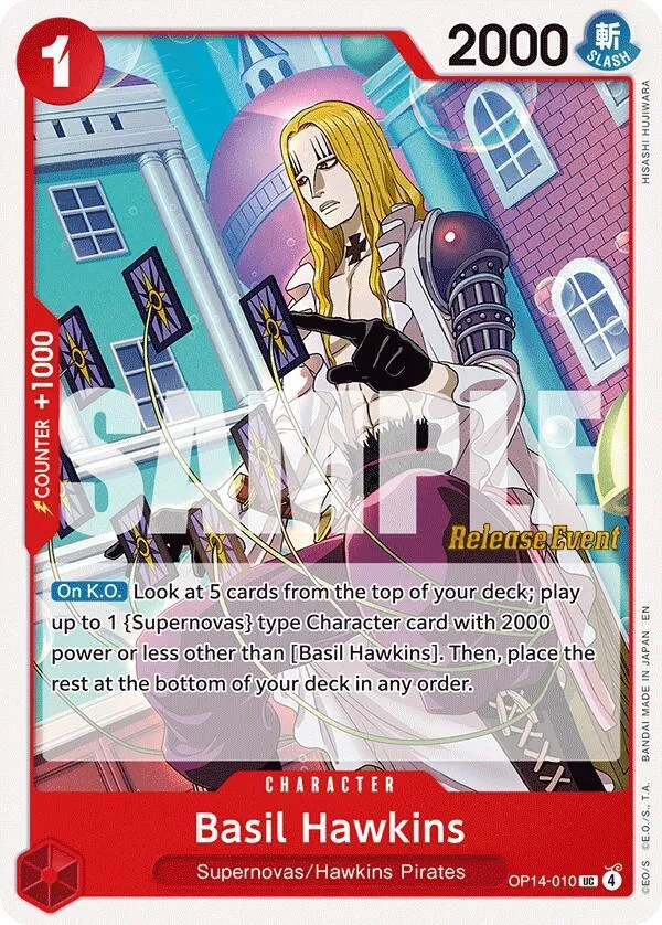 Basil Hawkins — The Azure Sea's Seven Release Event Cards — One Piece Card Game