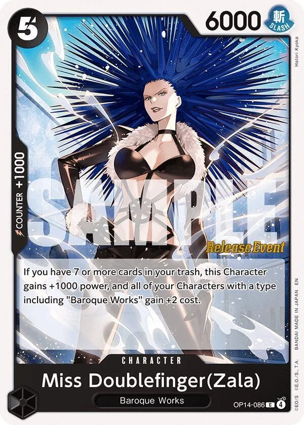 Miss Doublefinger(Zala) — The Azure Sea's Seven Release Event Cards — One Piece Card Game
