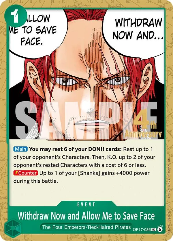 Withdraw Now and Allow Me to Save Face — The World's Strongest Warriors Release Event Cards — One Piece Card Game