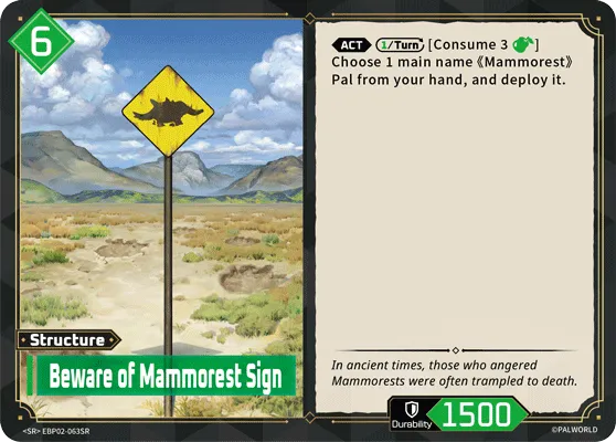 Beware of Mammorest Sign — Legends Awaken — Palworld TCG
