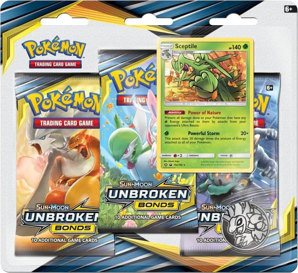 Unbroken Bonds 3 Pack Blister [Sceptile] — SM - Unbroken Bonds — Pokemon