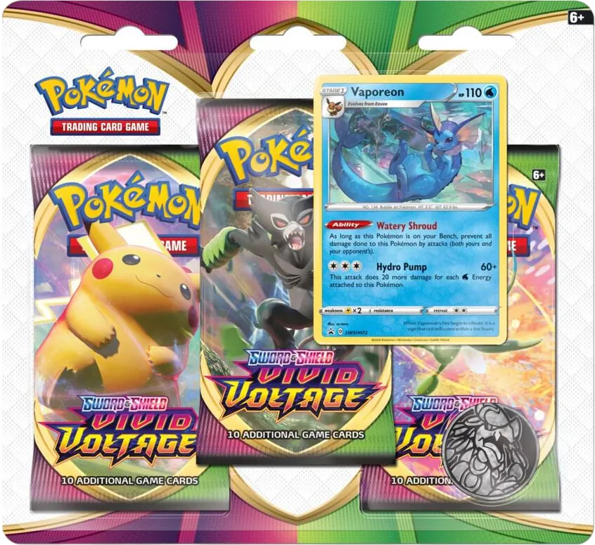Vivid Voltage 3 Pack Blister [Vaporeon] — SWSH04: Vivid Voltage — Pokemon