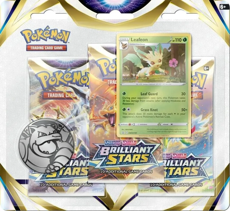 Brilliant Stars 3 Pack Blister [Leafeon] — SWSH09: Brilliant Stars — Pokemon