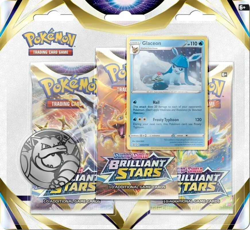 Brilliant Stars 3 Pack Blister [Glaceon] — SWSH09: Brilliant Stars — Pokemon