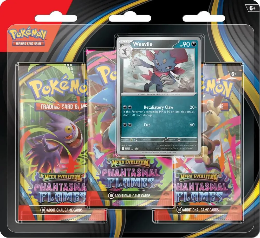 Phantasmal Flames 3 Pack Blister [Weavile] — ME02: Phantasmal Flames — Pokemon