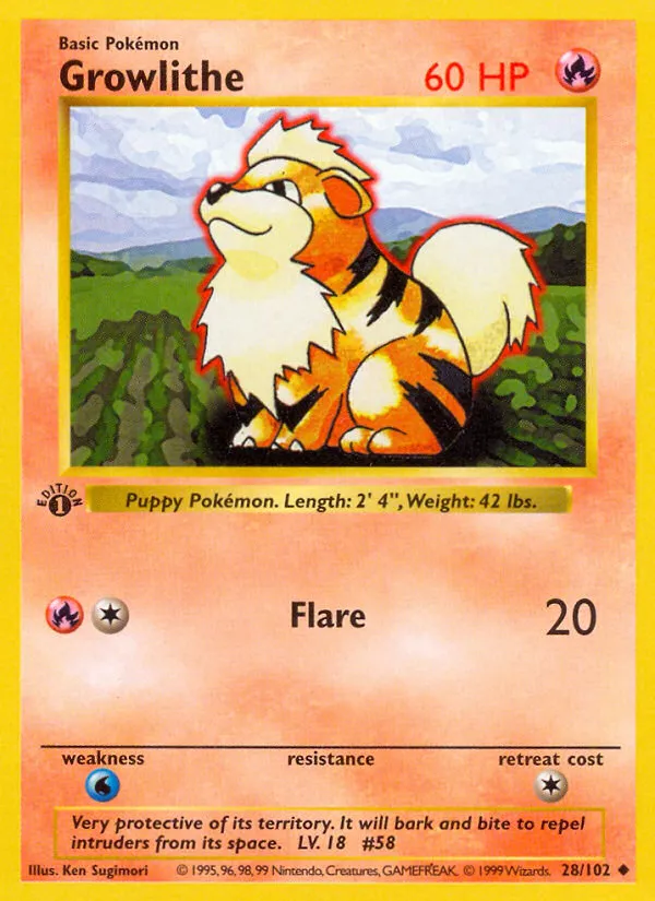 Growlithe — Base Set (Shadowless) — Pokémon