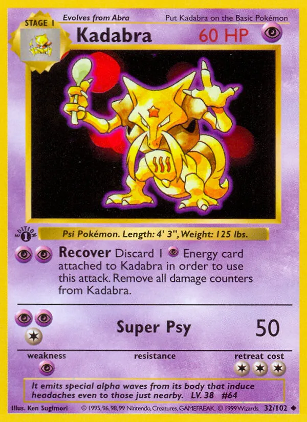 Kadabra — Base Set (Shadowless) — Pokémon