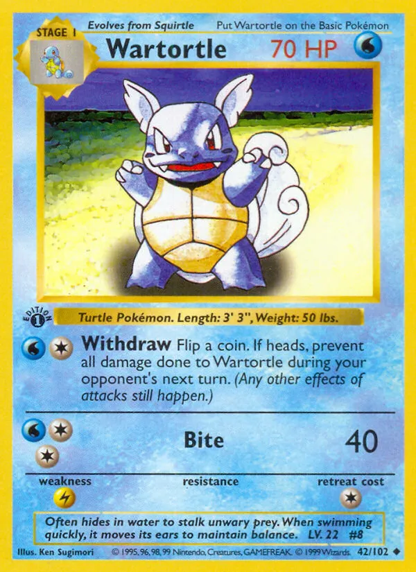 Wartortle — Base Set (Shadowless) — Pokemon