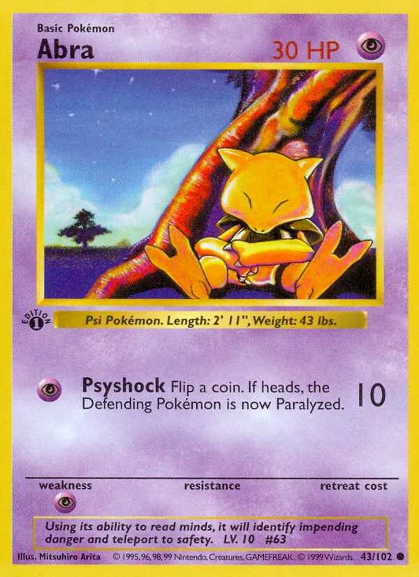 Abra from Base Set (Shadowless) - Pokemon