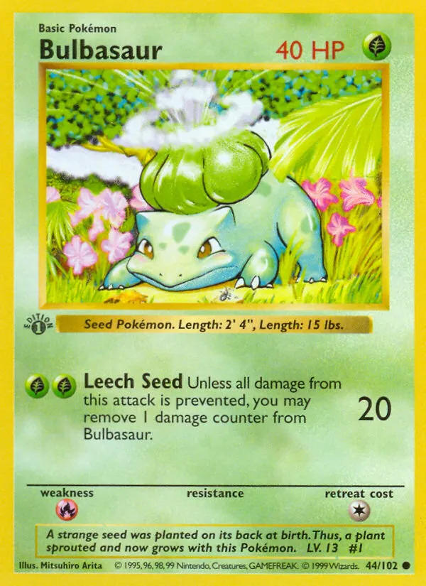 Bulbasaur — Base Set (Shadowless) — Pokemon